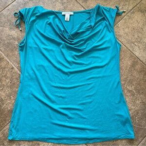 Like New - White House Black Market - Teal Top with Ruched Tied Shoulders